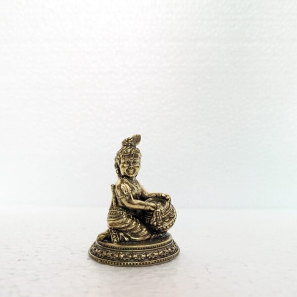 Brass Laddu Gopal Idol – Baby Krishna Statue with Makhan Pot for Home Decor & Pooja